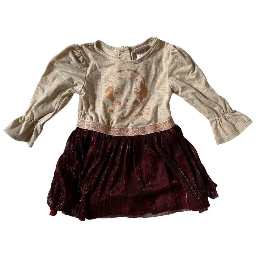Toddler Girl’s Blingy “Headphone Kitty” Long-sleeve dress